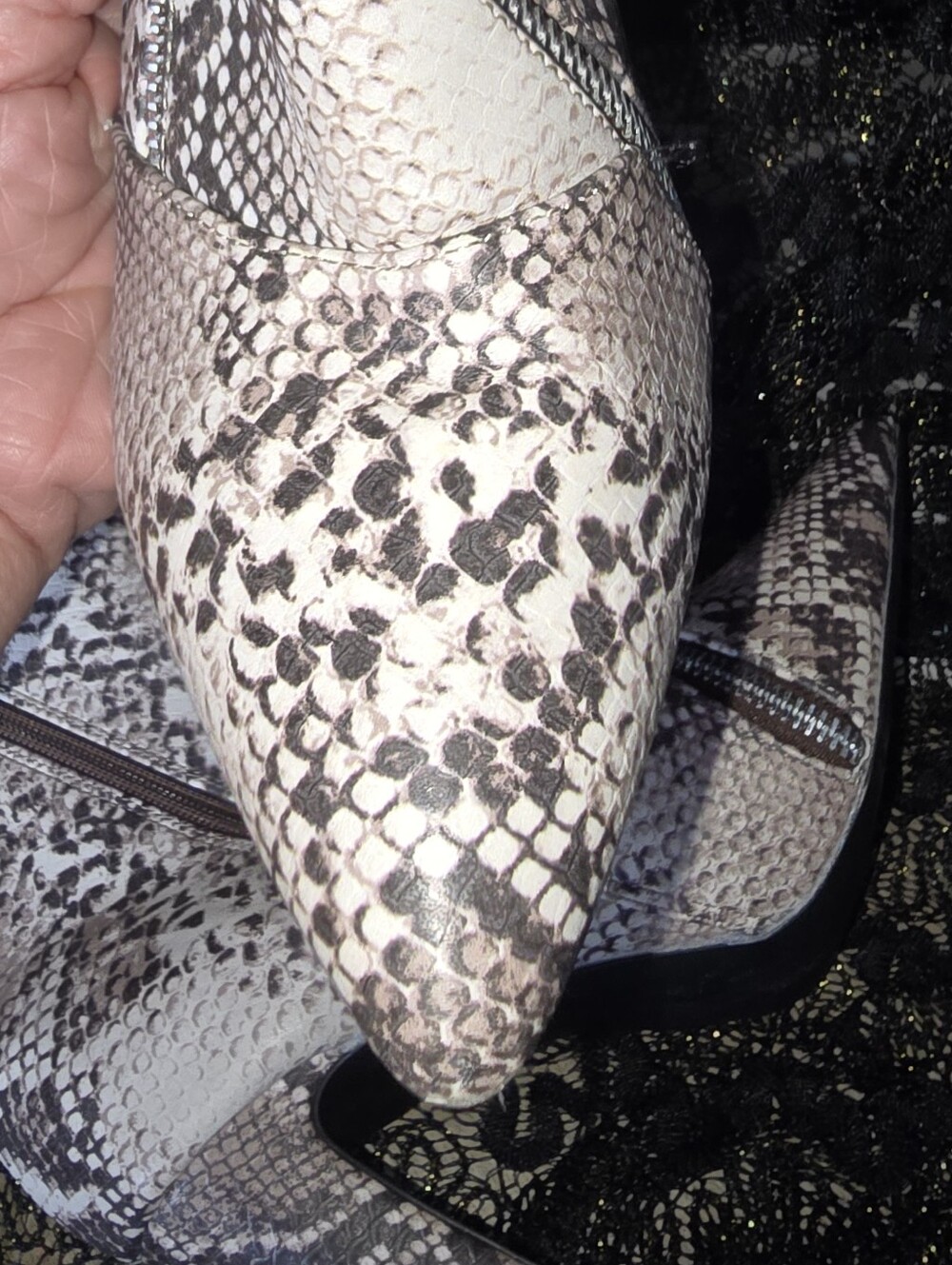 Qupid Snake-Print Ankle Booties in Neutral Taupe - Picture 8 of 11